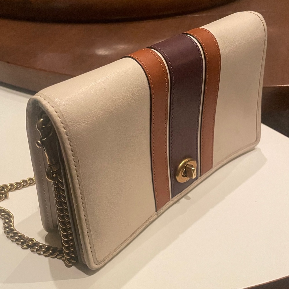 Coach Callie Leather Chain Clutch Crossbody Varsity Stripe Bag - Picture 10 of 10